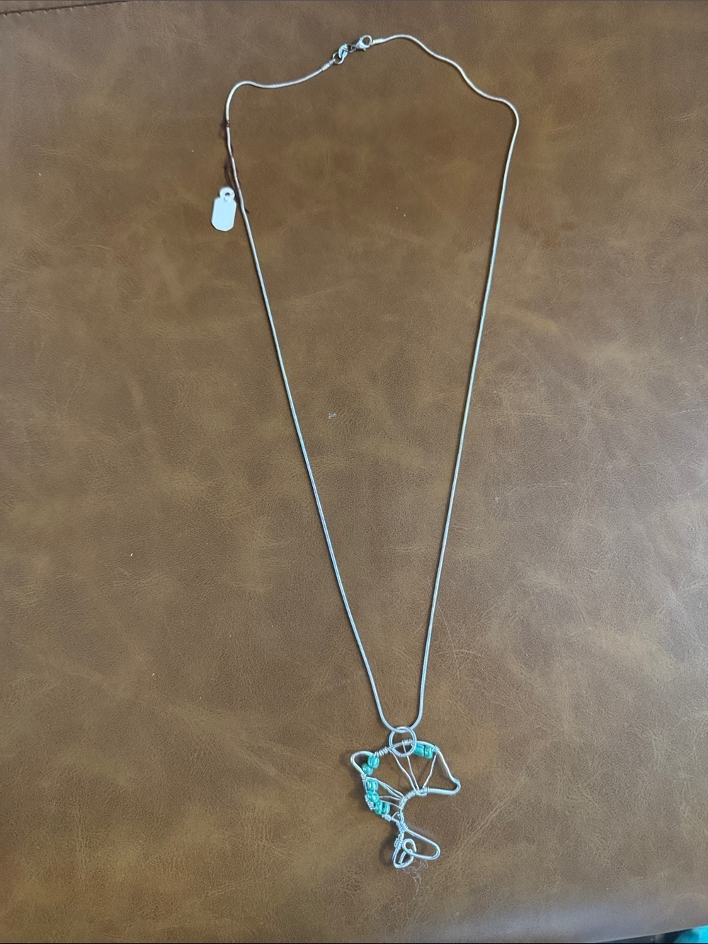 Silver Wire Pendant Necklace with Turquoise Accents